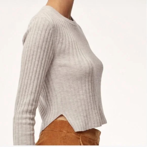 ARITZIA BABATON Nathaniel sweater wool linen cropped rib knit pullover beige XS - Picture 2 of 7
